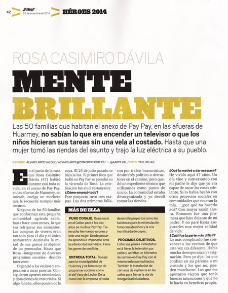 Rosa Casimiro vive en Huarmey Ancash y es ejemplo de excelencia