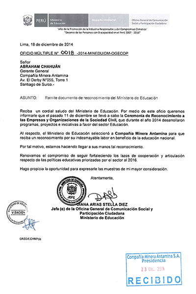 Reconocimiento-MINEDU-Antamina