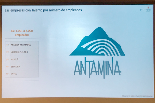 Merco talento 2018: Antamina lidera el sector minero como la mejor empresa en atracción y retención de talento en el Perú