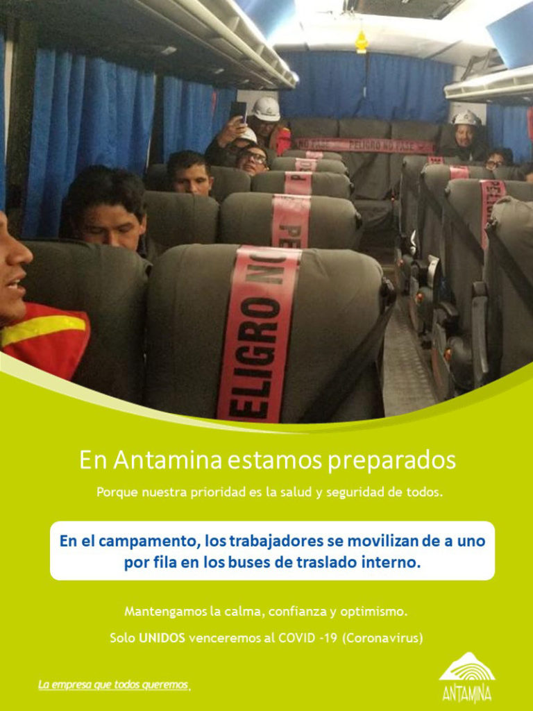 Antamina contra el COVID-19 distancia social en buses