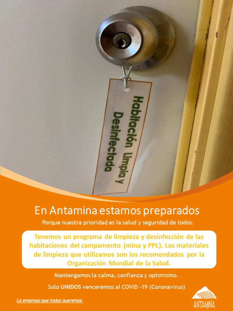 Antamina contra el COVID-19 programa de limpieza y desinfección