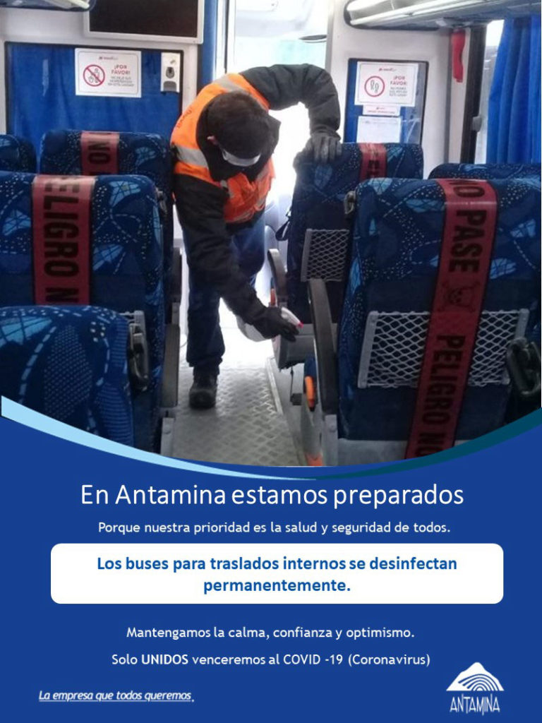 Antamina contra el COVID-19 buses de traslado interno desinfectados