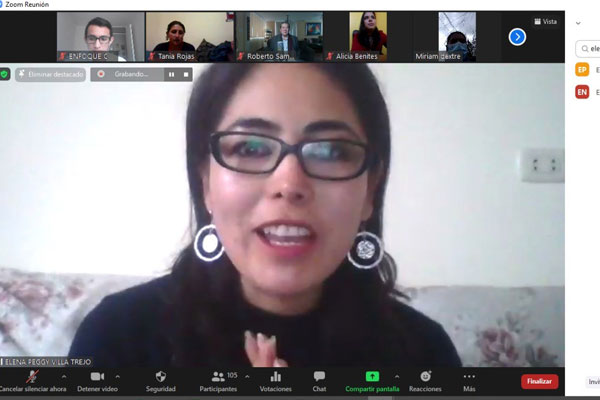 El evento virtual: Mujeres de cambio, mujeres que inspiran. Elena Peggy Villa Trejo, del Centro Emergencia Mujer (CEM).